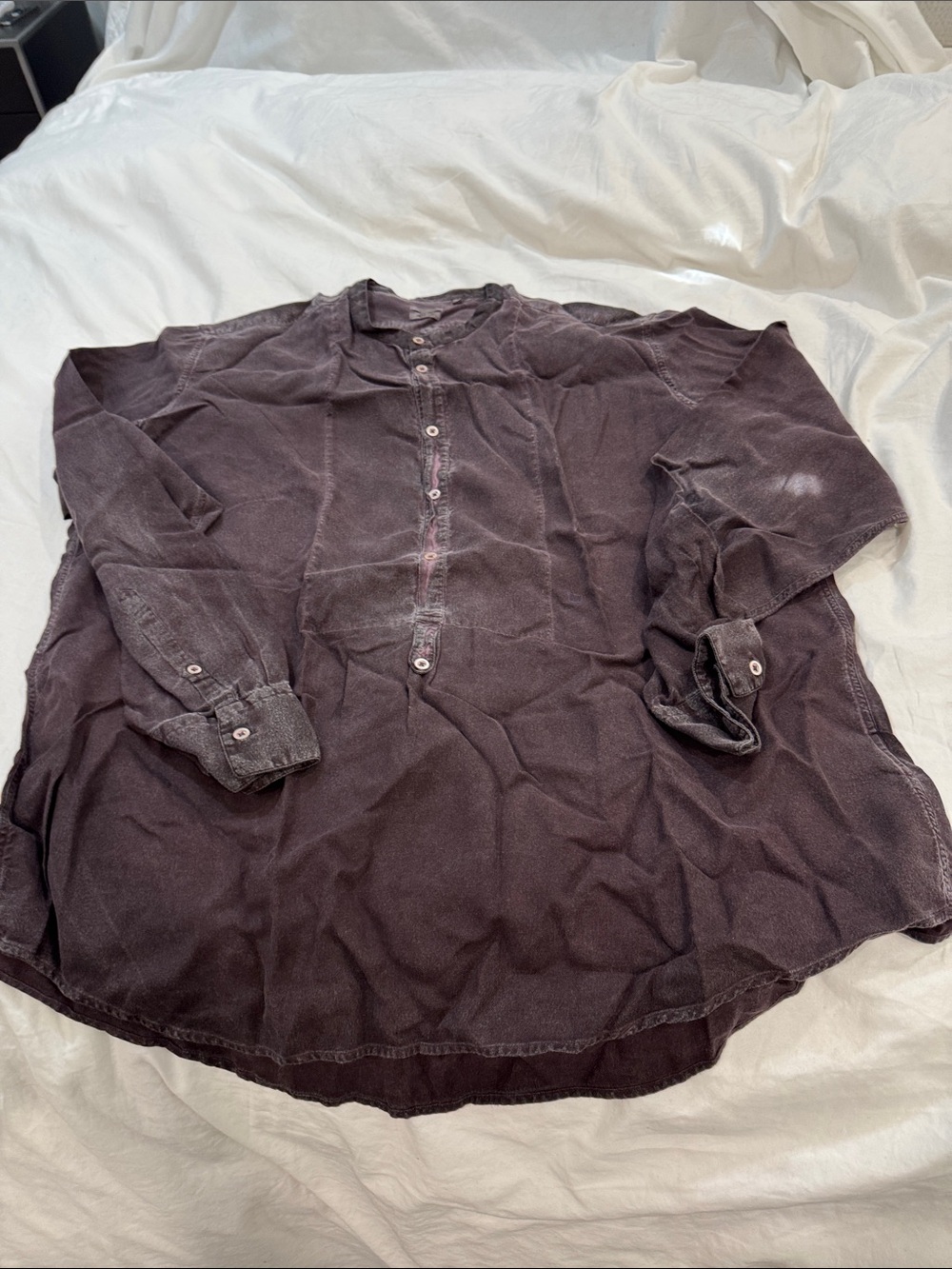 Massimo Alba Distressed Purple Button Down Shirt, Mock Neck